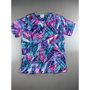 Womens Scrub Top V Neck Printed Purple Teal Pink Medical Nurse Uniform Scrubs